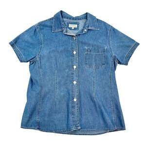 VTg Riders by Lee Womens Blue Denim Short Sleeve Button Up Shirt Large Western